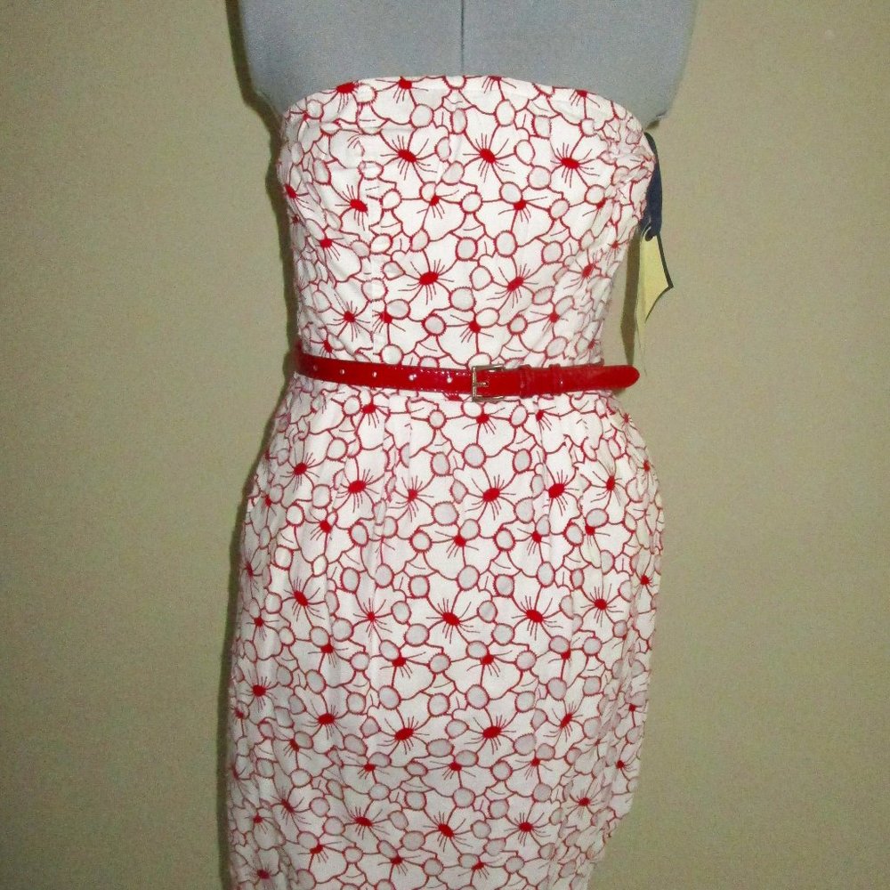 Jean Paul Gaultier x Target Strapless White/Red Eyelet Dress
